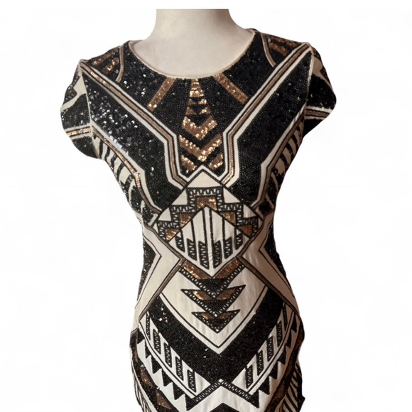 Express Sequined Geometric Aztec Pattern Mini Dress - Picture 1 of 8
